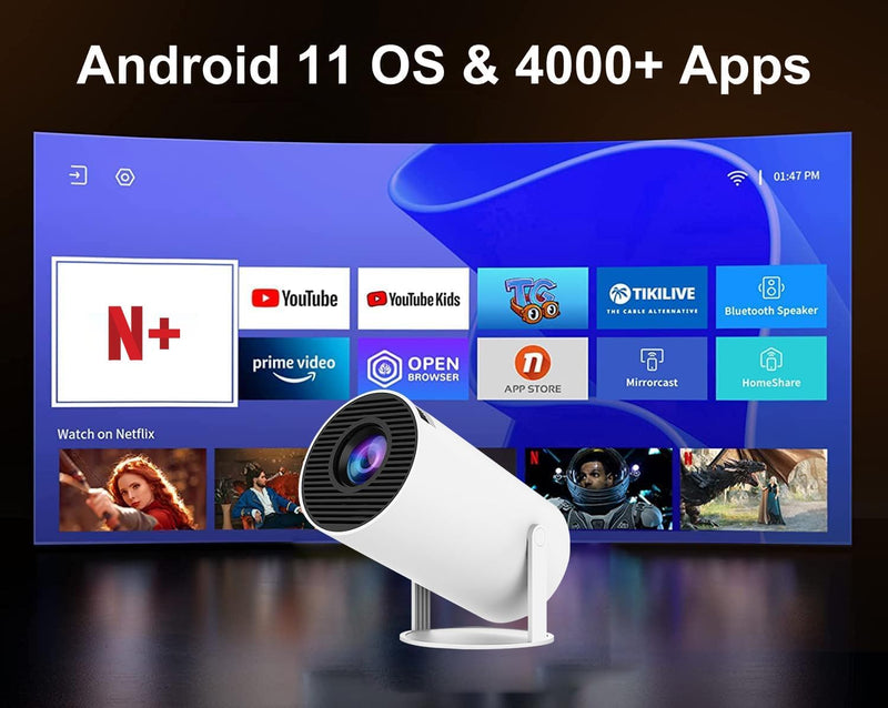 Salange HY300 Mini Projetor Portatil, 5G WiFi 6 Bluetooth 5.0, Smart Projetor Android 11, 8500 Lumens Proyetor LED 4K 1080P Full HD Suporte (EU Plug)
